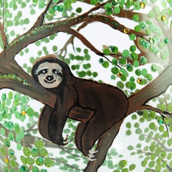 Wine Glass Stemless Sloth Time Hand-Painted Artisan 20 oz Cup Enesco Love New - Picture 8 of 8